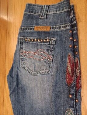 🐴♥️💚🤍COWGIRL TUFF BRAVE WINGS BOOTCUT JEANS 26x37